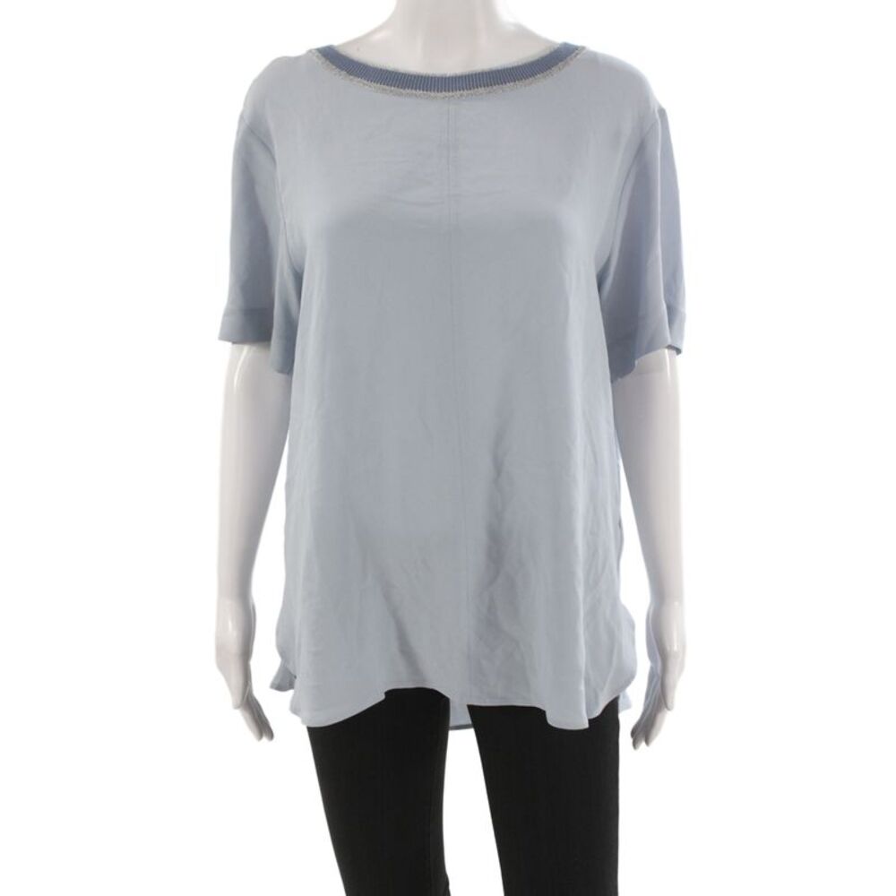 Jennifer Tattanelli Women Light Blue Basic Blouse Short Sleeve Size 16